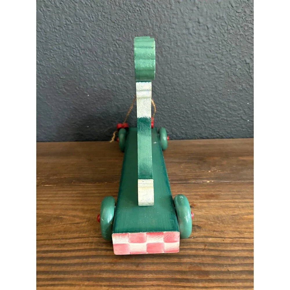 Vintage 1990s Briar Patch Primitives Hand Painted Wood Santa Claus on Wheels Chr